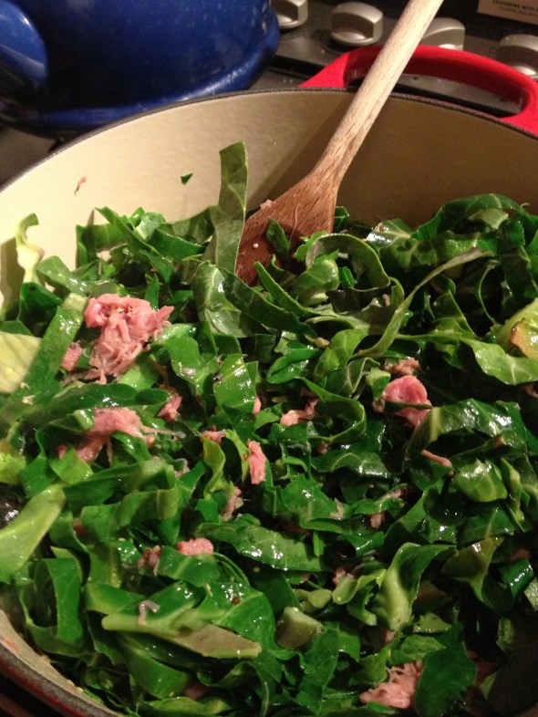 Mustard Studded Ham Hock Greens: A Broad Cooking