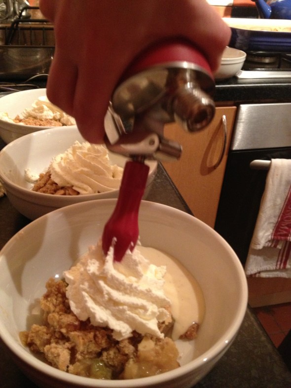 Rhubarb-Ginger Crumble with Vanilla Custard & Whipped Cream: A Broad Cooking