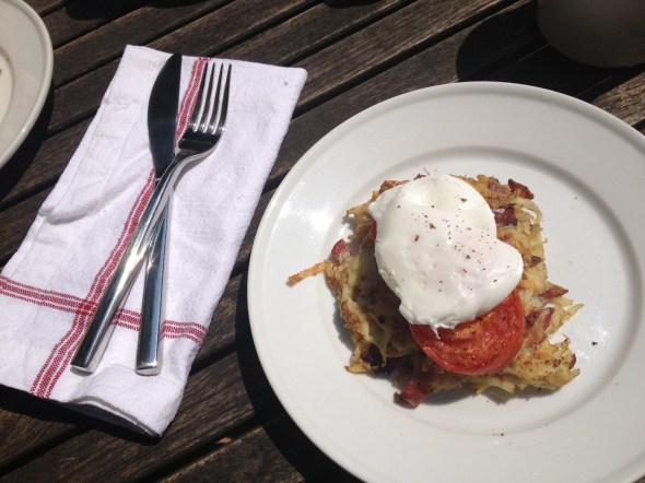Bacon Crisped Hash Browns with Poached Eggs: A Broad Cooking