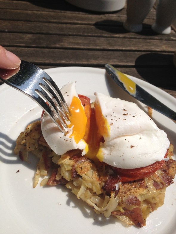 Bacon Crisped Hash Browns with Poached Eggs: A Broad Cooking