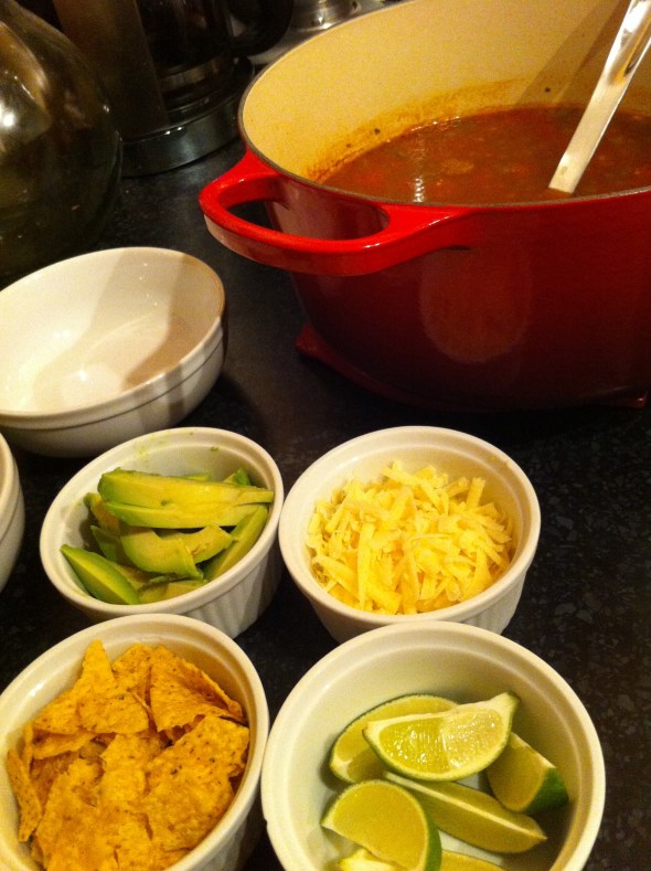 Taco Tortilla Soup with Topping Bar: A Broad Cooking