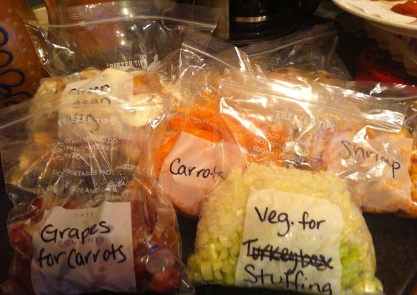 Be sure to pre-chop and label all your vegetables: Thanksgiving Tips from A Broad Cooking