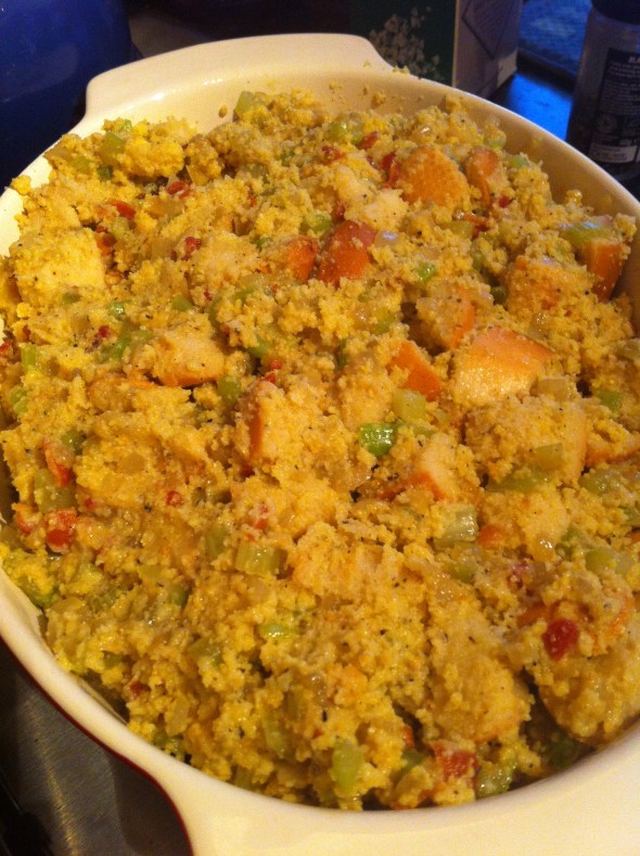 Caitlin's Classic Stuffing - Ready for the oven: A Broad Cooking