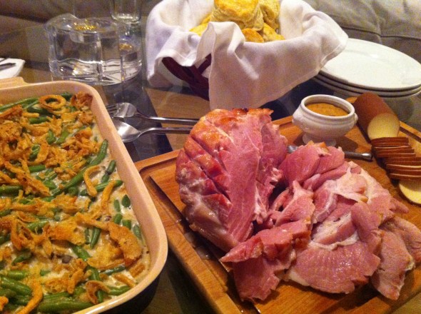 Ham & Biscuits & Green Bean Casserole - a perfect spread for a quick and easy holiday get together: A Broad Cooking