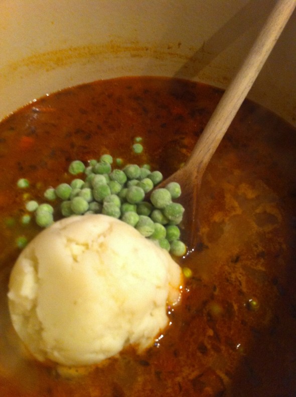 Shepherds Pie Soup w/ Crispy Potato Cake Topping: A Broad Cooking
