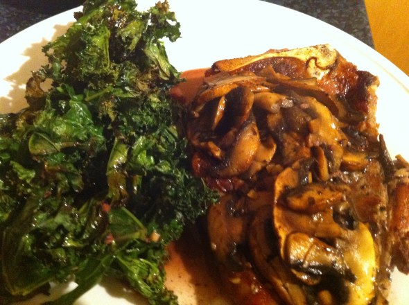 Seared Steak w/ Red Wine Mushrooms & Roasted Kale- A Perfect Friday Night Dinner: A Broad Cooking