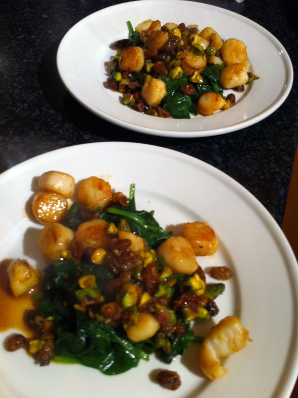 Seared Scallops w/ Golden Raisins & Pistachios: A Broad Cooking